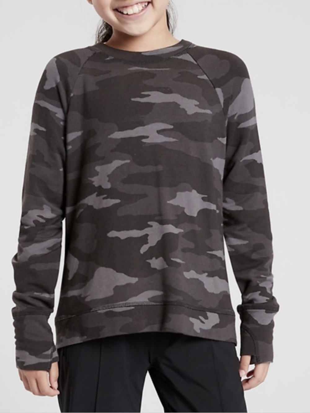 Girls' Athleta sz XS Black & Gray Camo Crewneck Sweatshirt